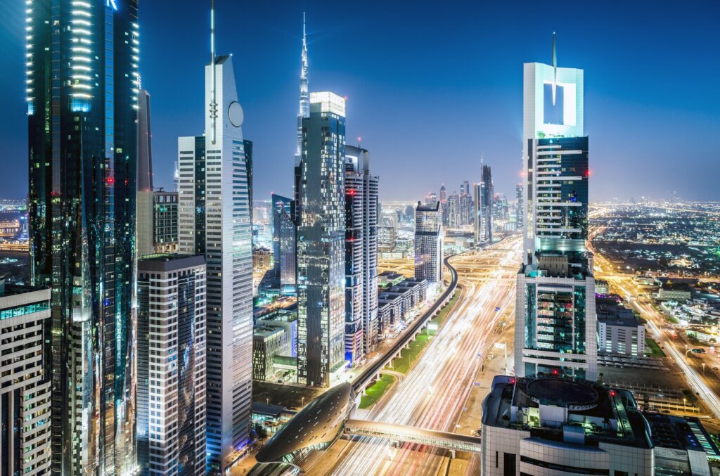 Aerial view of Dubai cityscape, United Arab Emirates